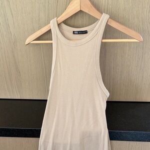 Zara Beige Ribbed Midi Dress